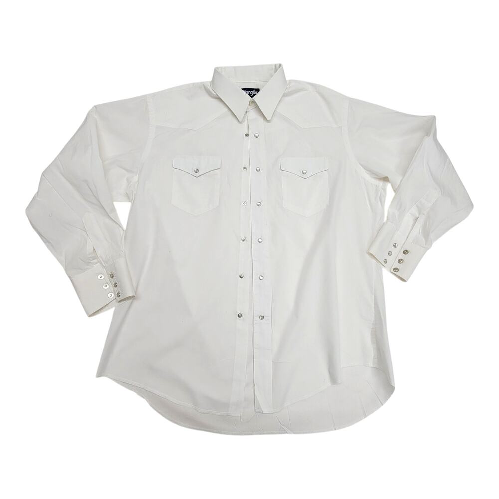 Wrangler Cowboy Cut Pearl Snap Shirt Mens 17.5 35 White Western Long Sleeve XL